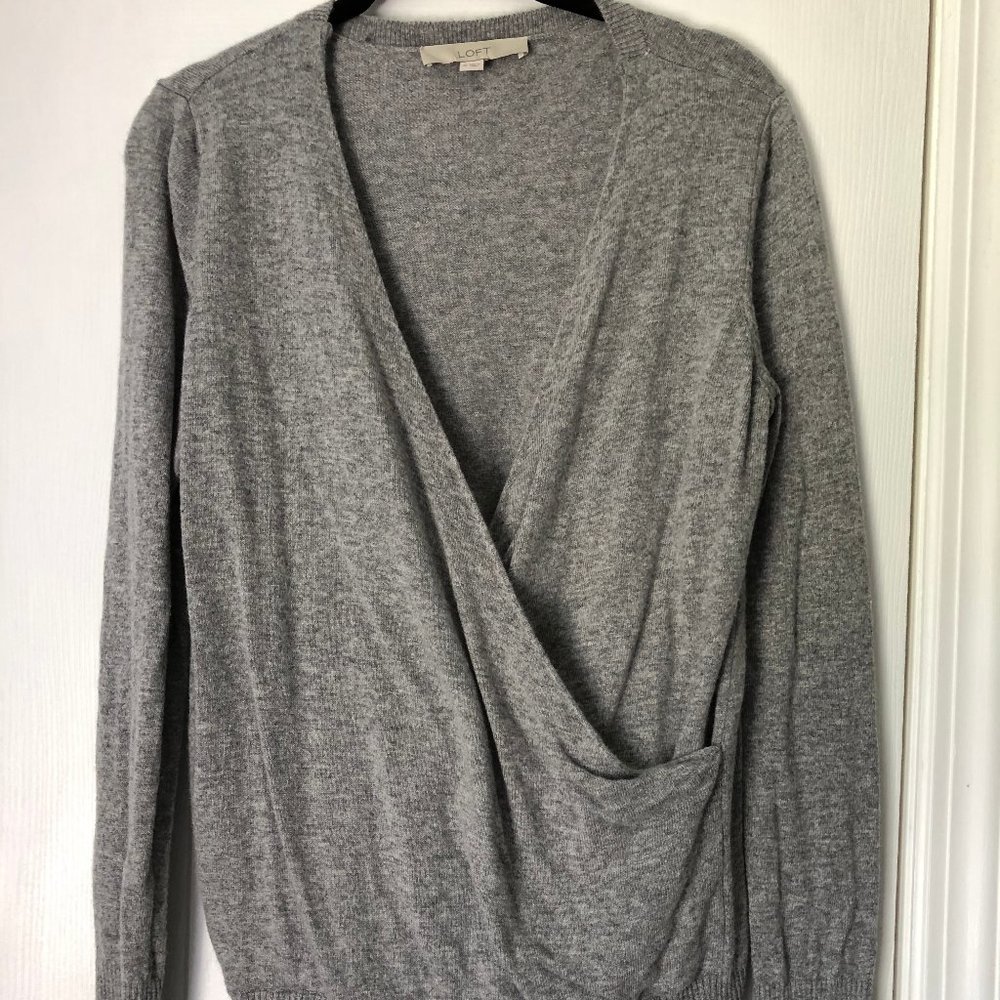 LOFT Gray Wrap Top